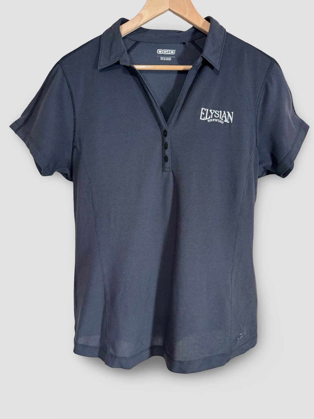 OGIO Dark Gray Women's Elysian Logo Polo‎ Shirt Moisture-Wicking Large V-Neck